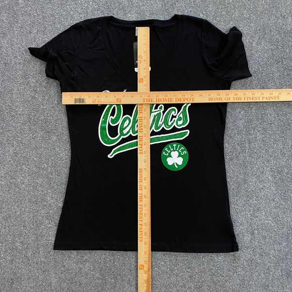 Boston Celtics Glitter Logo V-Neck Shirt Womens Large Black NBA Basketball NWT - Picture 14 of 16